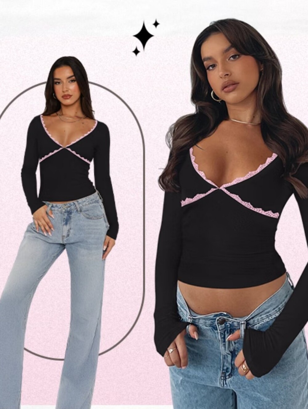 Reoria | Lace V-Neck Long Sleeve